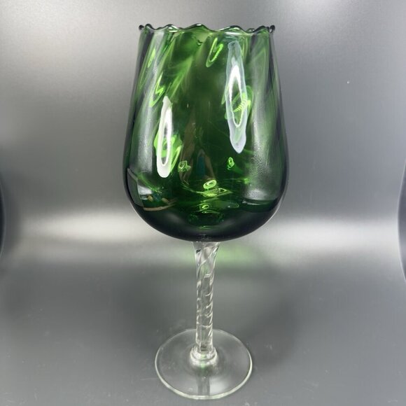 Italian Art Glass Tall Emerald Green Sniffer Candle Holder Votive Compote Italy - Picture 8 of 12
